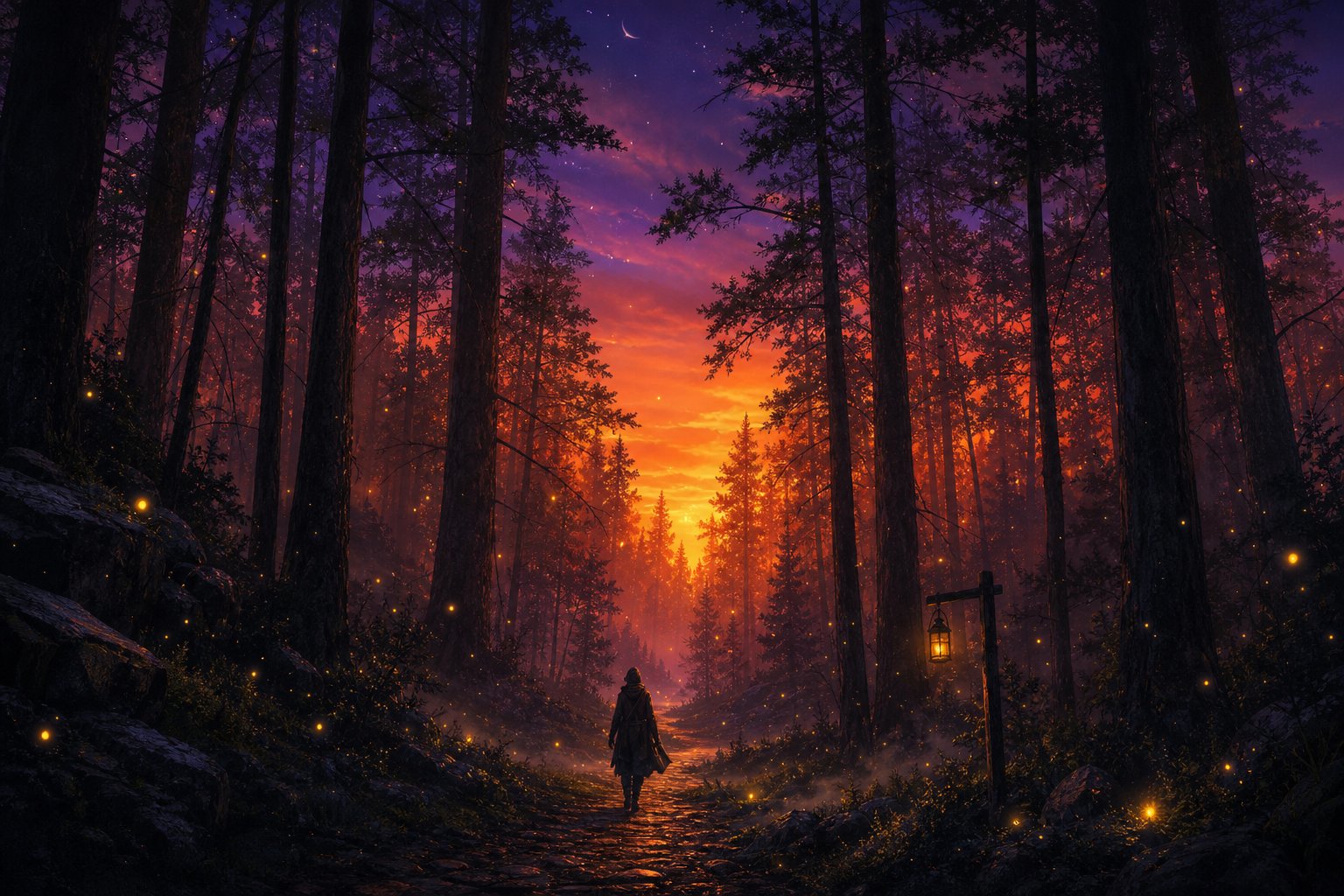 a forest at evening forms the perfect mnemonic scene for remembering the simplified dream character 梦