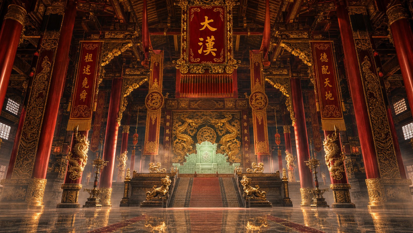a han dynasty imperial hall representing the era when the liu surname became synonymous with chinese imperial power