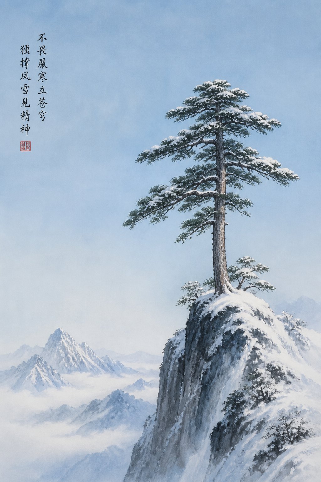 a pine tree enduring winter on a mountain peak embodies the quiet strength found in chinese boy names meaning snow and ice