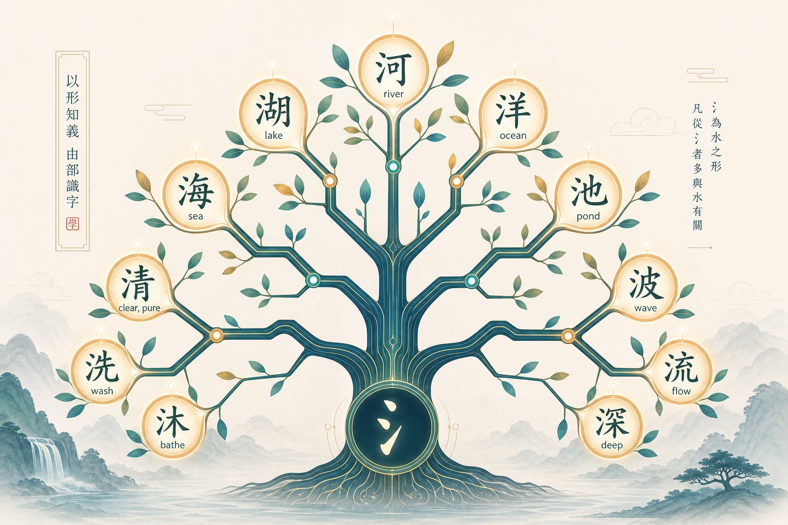 a radical branching into multiple characters it appears in showing how one component unlocks many meanings