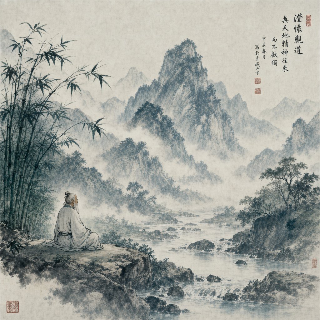 a sage in contemplation reflecting the daoist pursuit of harmony with the natural way