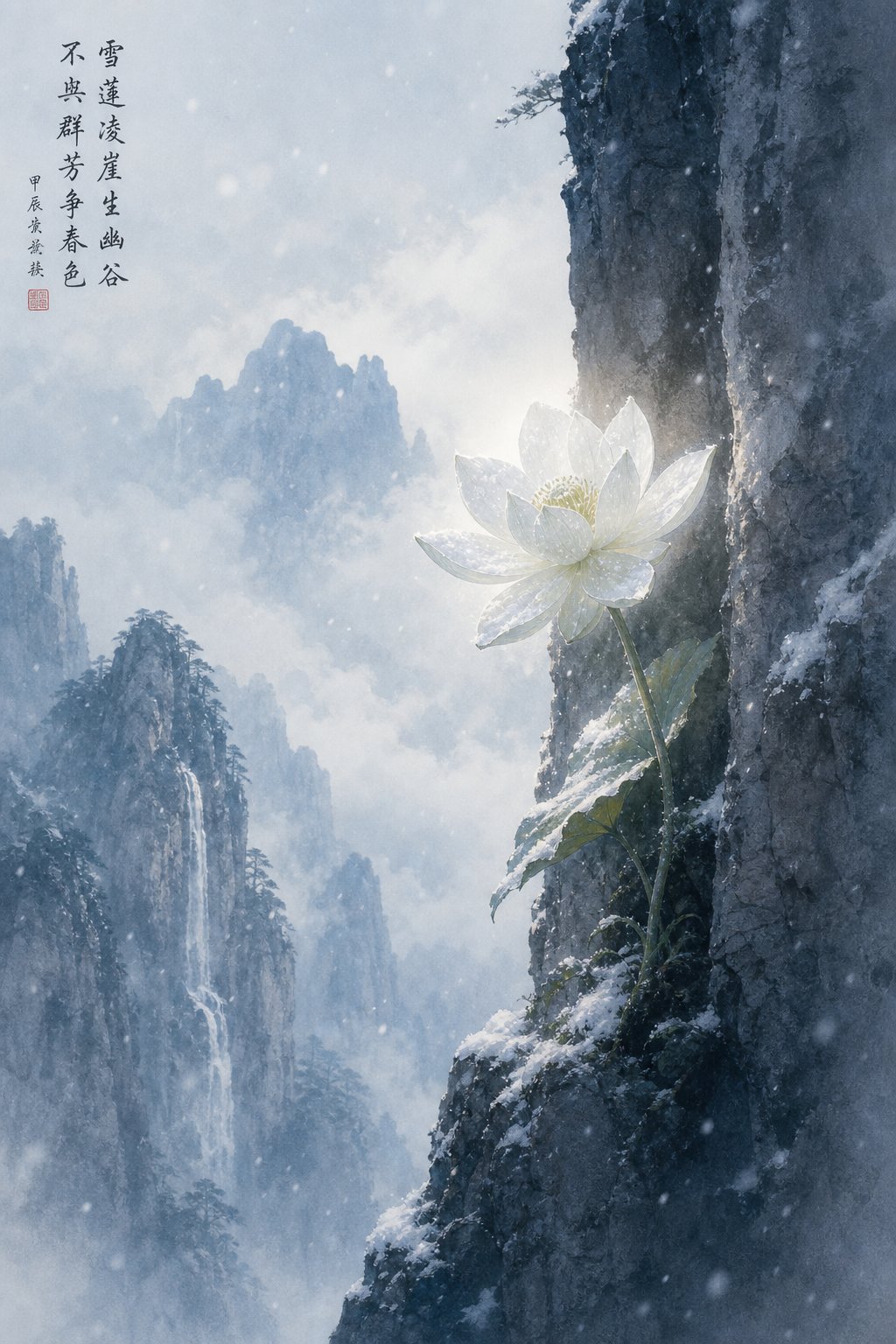 a snow lotus thriving in harsh mountain conditions reflects the strength and elegance of chinese girl names meaning winter