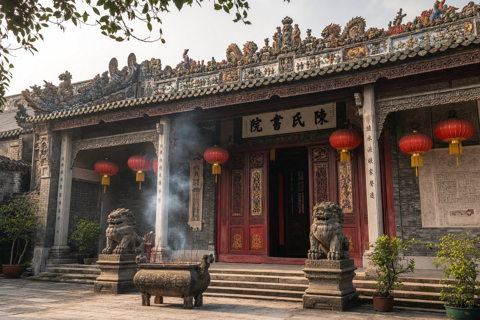 a traditional chinese ancestral hall where liu clan descendants gather for ceremonies preserving centuries of family heritage