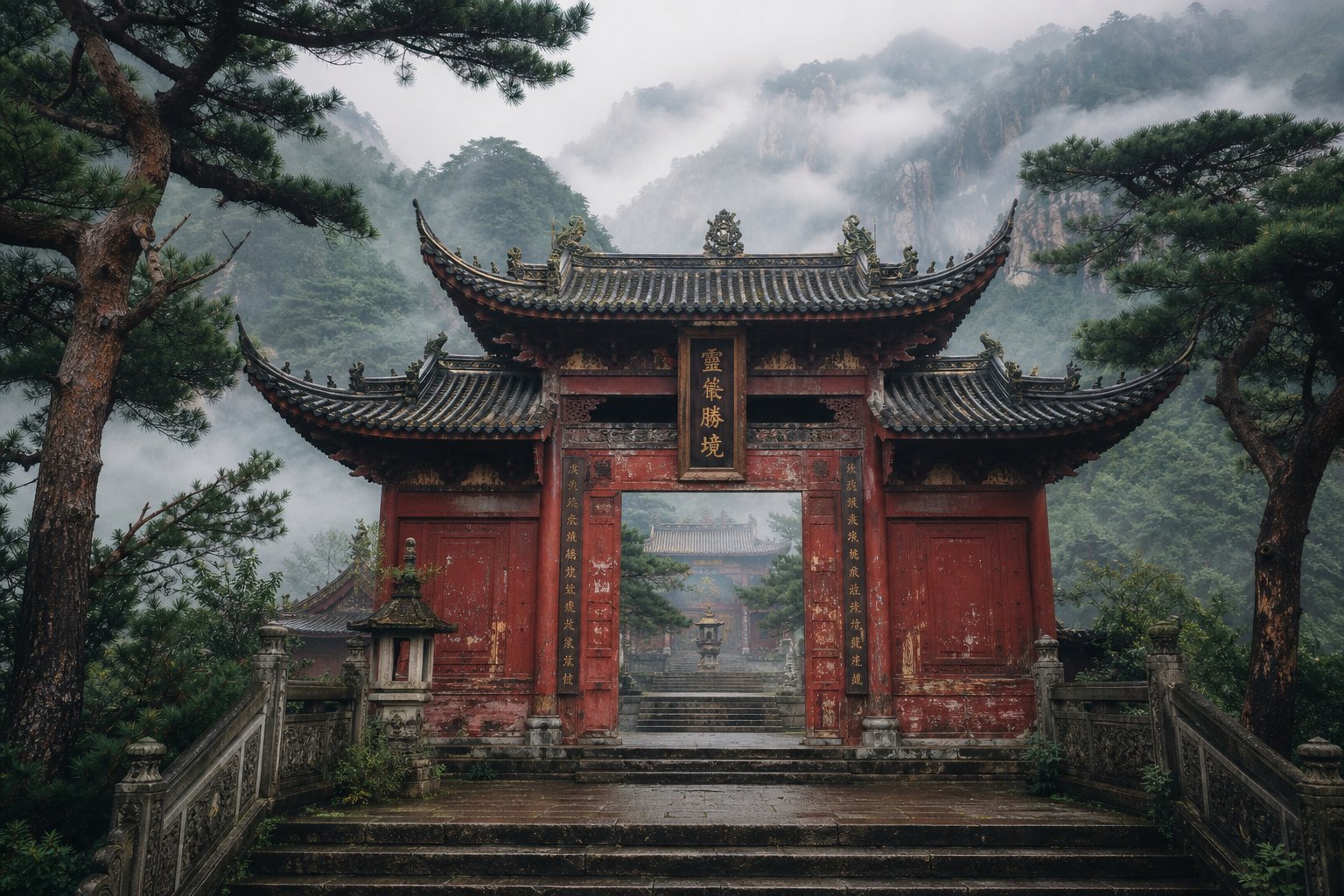 a traditional chinese buddhist temple gate displaying its name plaque reflecting how buddhist vocabulary shaped place names across china