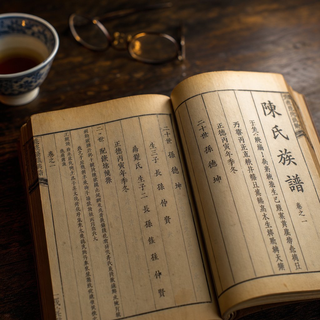 a traditional chinese clan genealogy book (zupu) used for tracing cai family ancestry across generations
