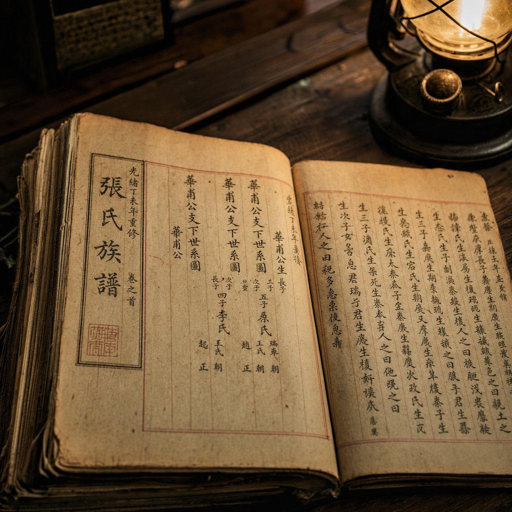 a traditional chinese genealogy book preserving generational naming poems that connect families across centuries