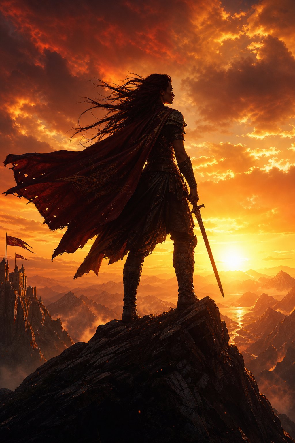 a warrior silhouette at golden hour representing strength and courage in chinese girl names