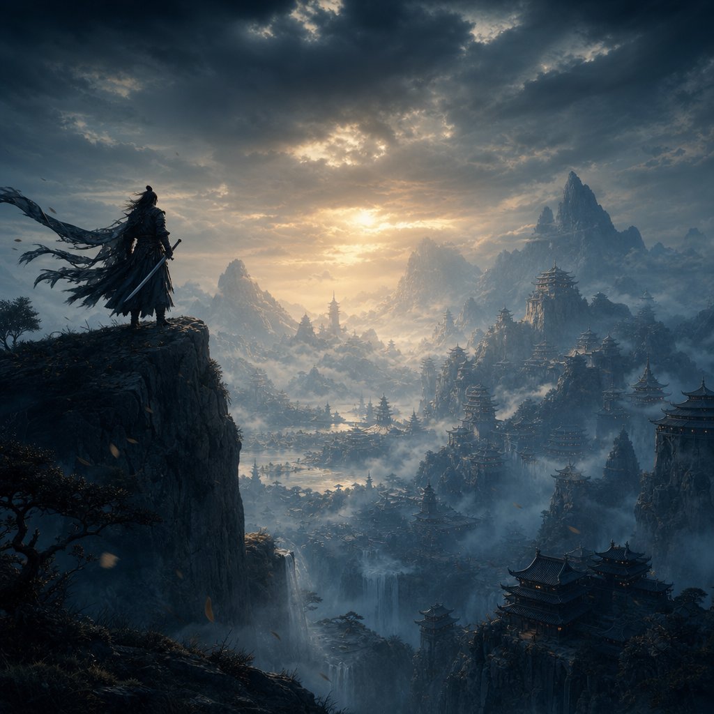 a wuxia inspired scene evoking the martial arts fiction genre and its distinct naming traditions
