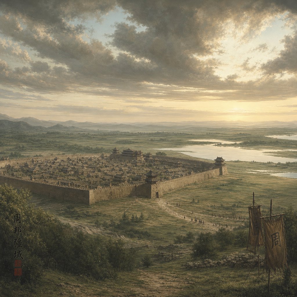 an ancient walled city on the central plains representing the state of cai during the zhou dynasty era