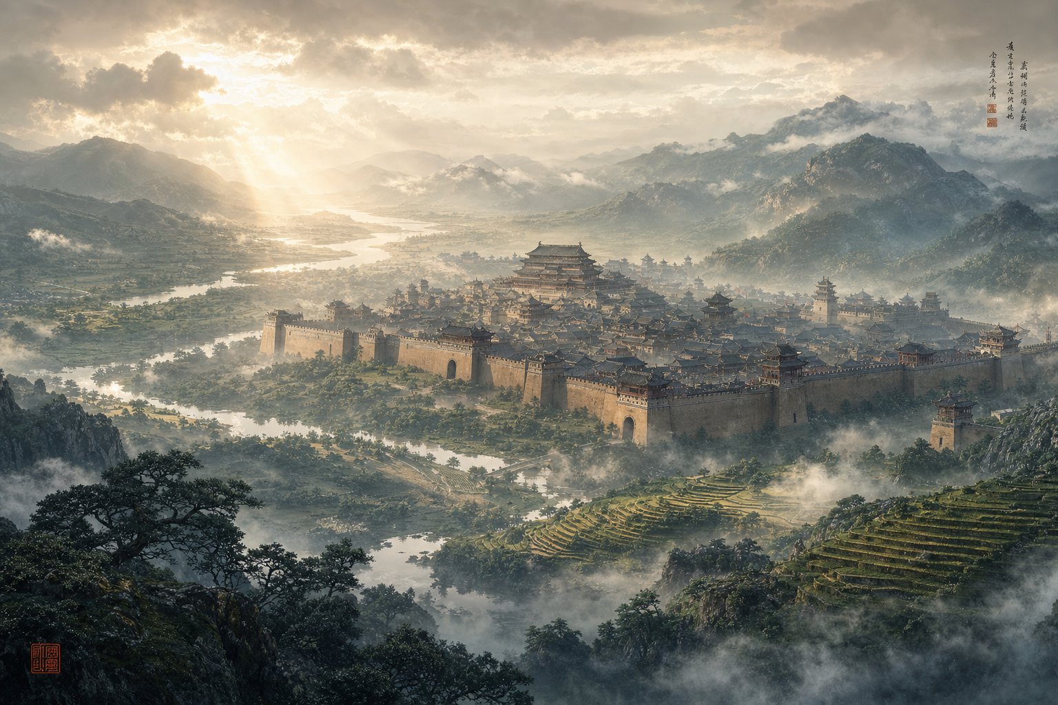 an artistic depiction of an ancient chinese vassal state representing the historical state of huang in henan province