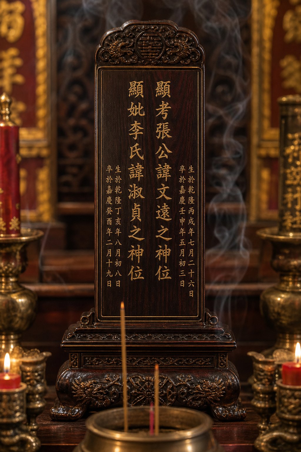ancestral tablet displaying chinese surname characters commonly found in hakka family altars