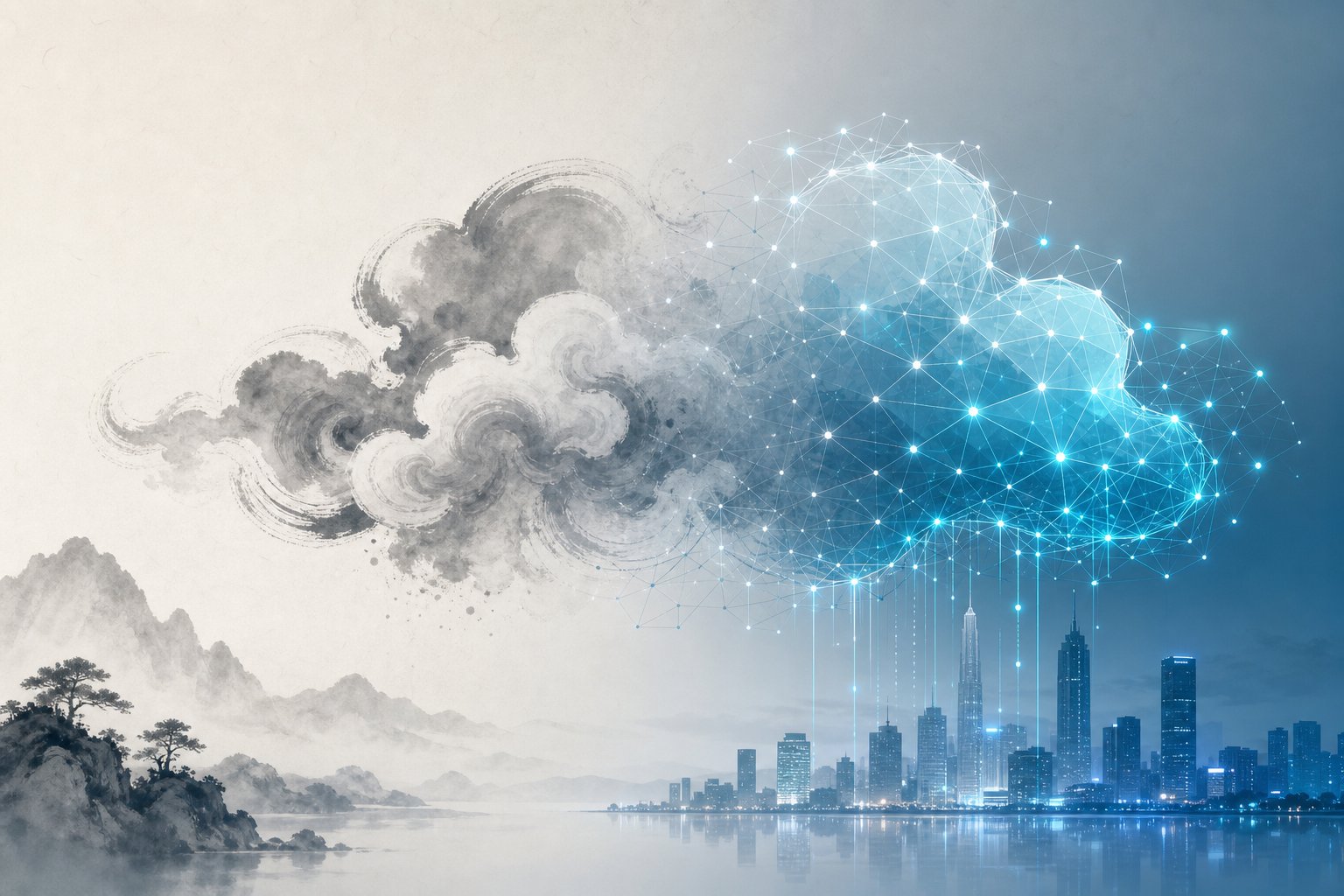 ancient cloud imagery meets modern cloud computing showing how 云 bridges tradition and technology