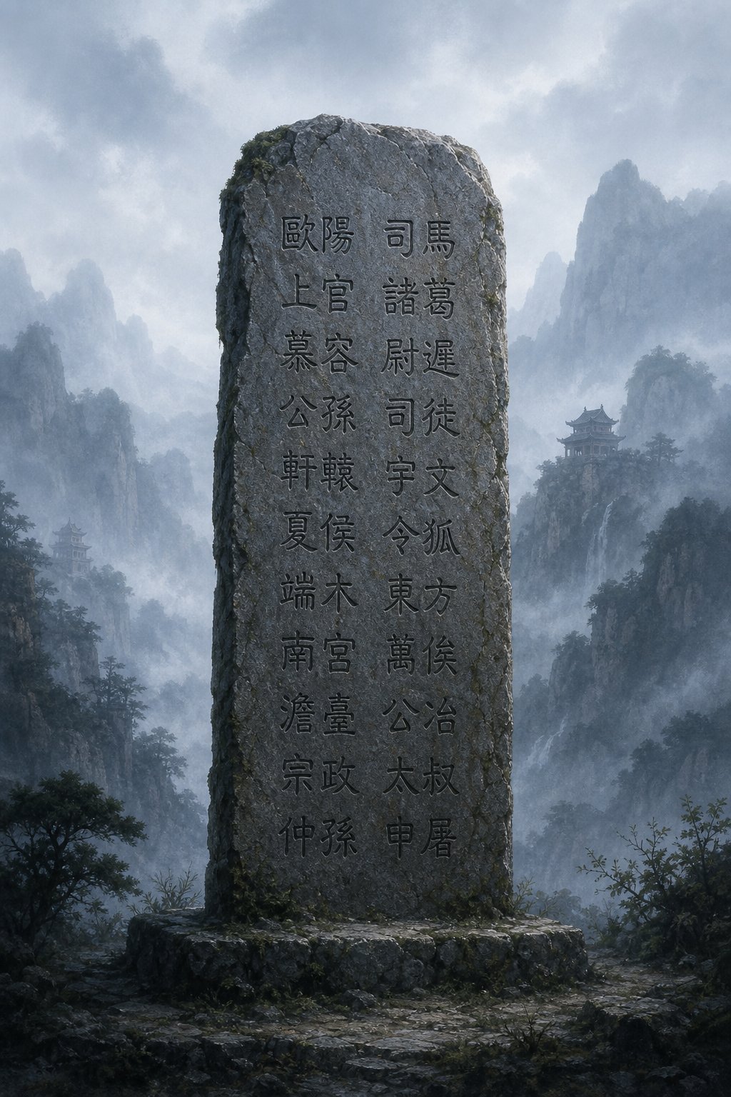 ancient stone inscription featuring compound chinese surnames preserved through centuries of history