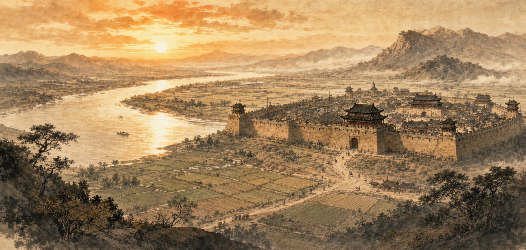 ancient walled city state in the yellow river plains representing the zhou dynasty kingdom that gave rise to the zheng surname