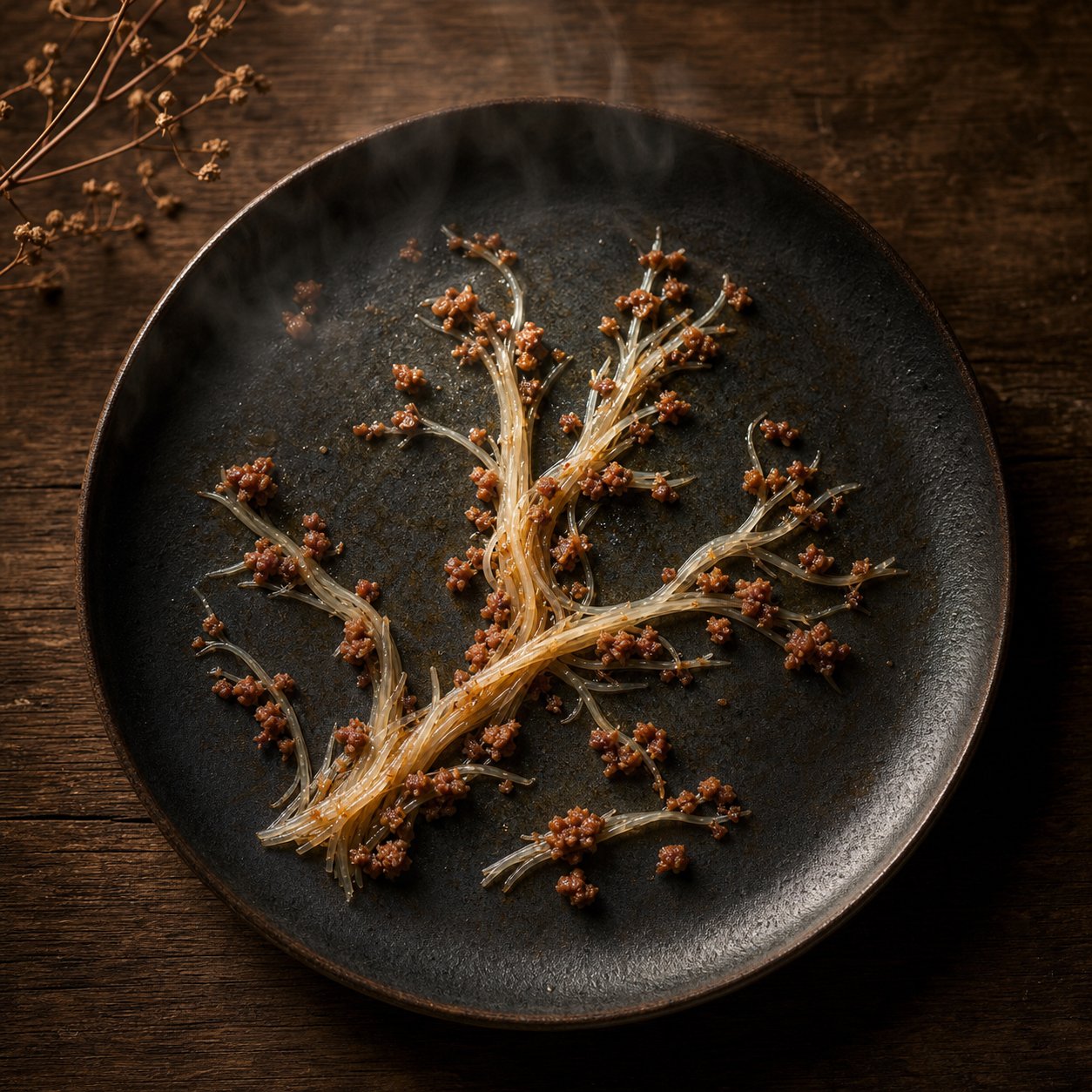 ants climbing a tree gets its name from minced pork clinging to translucent glass noodles like insects on branches