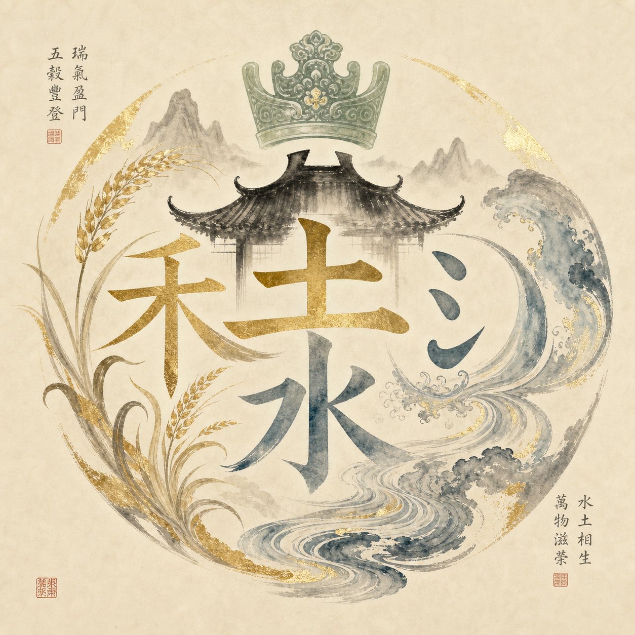 auspicious chinese radicals for rat babies representing grain shelter authority and water elements