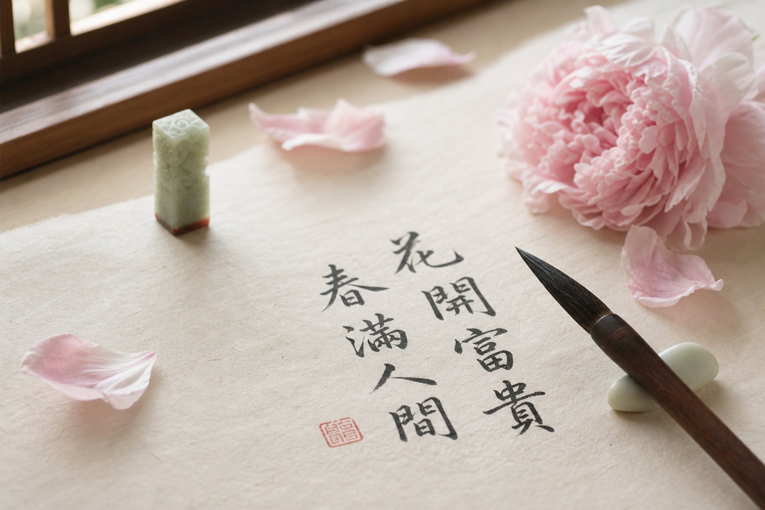 chinese calligraphy brush and characters on rice paper representing the art of selecting meaningful girl names for rooster babies