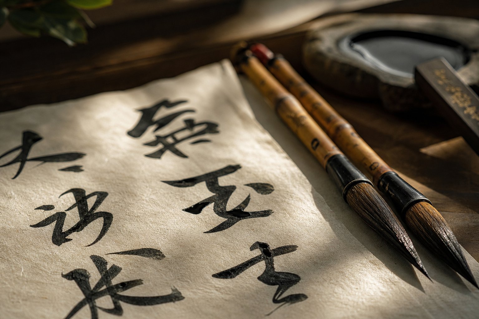 chinese calligraphy brush and ink representing the art of writing dragon characters used in naming