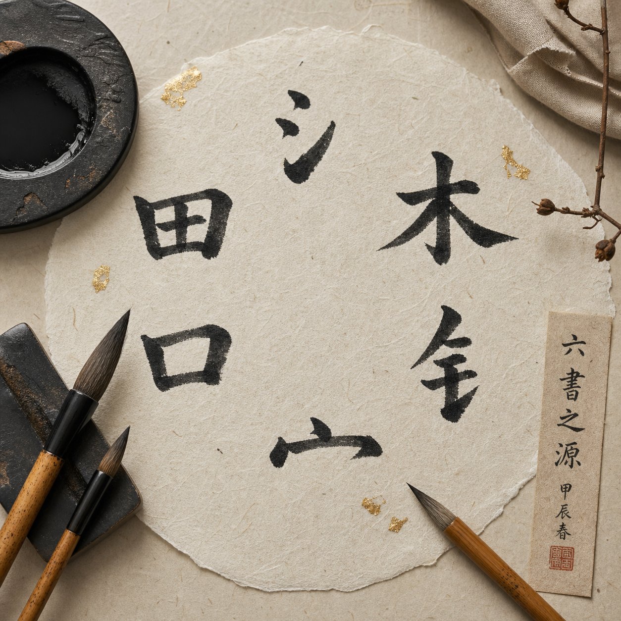 chinese calligraphy radicals favorable for pig year boy names including water wood metal and roof components