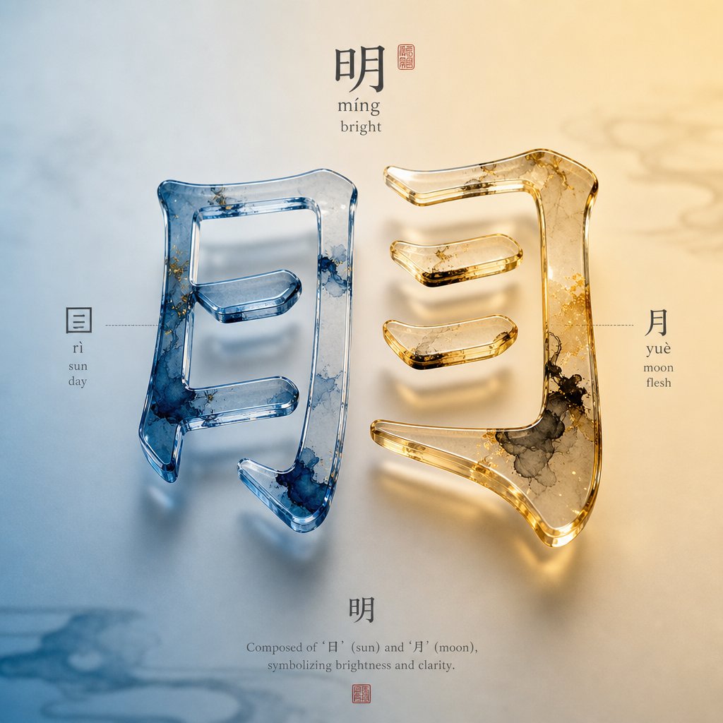 chinese character radicals separated to reveal their elemental building blocks used in name selection
