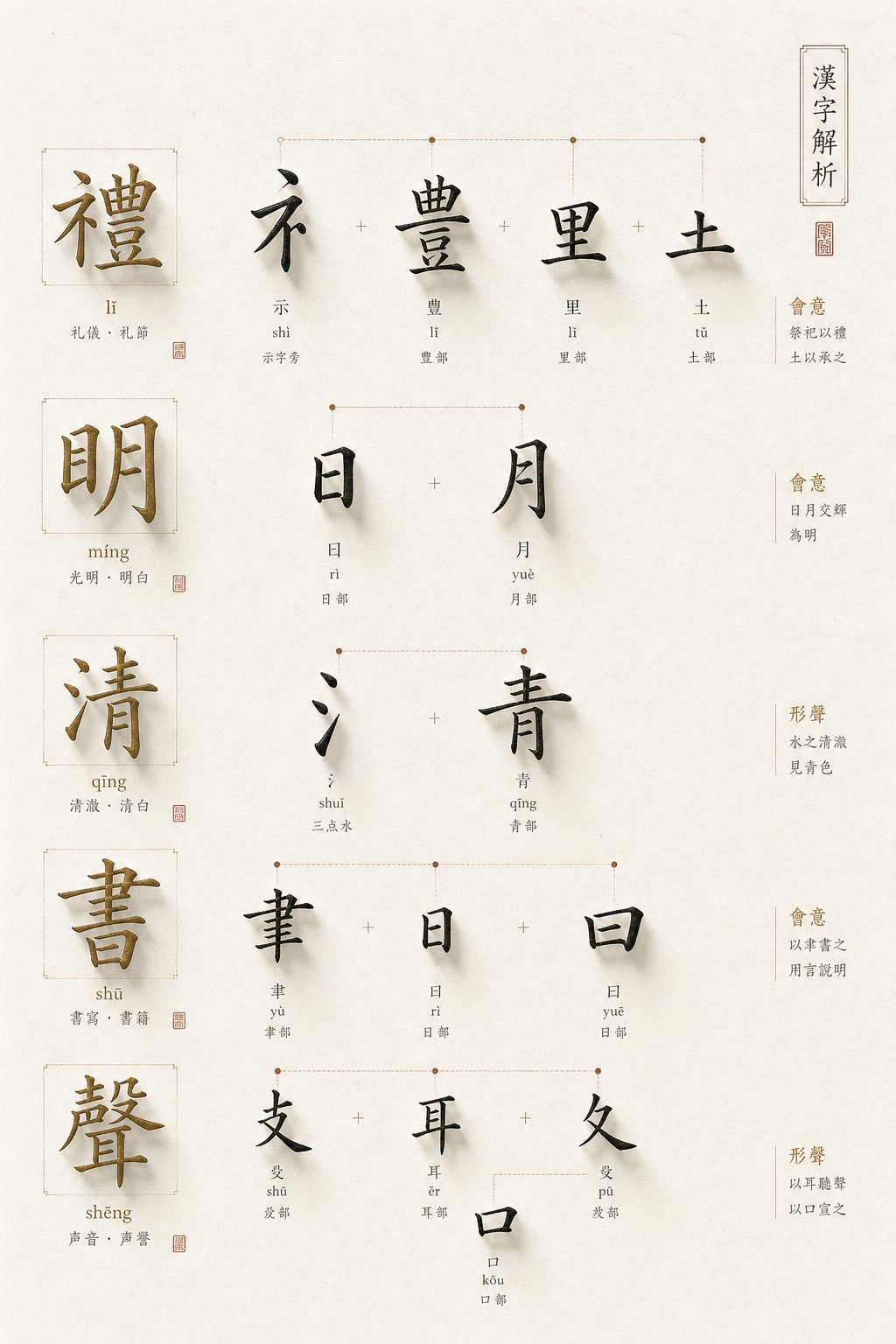 chinese characters deconstructed into radicals revealing the layered poetic meaning within each name component