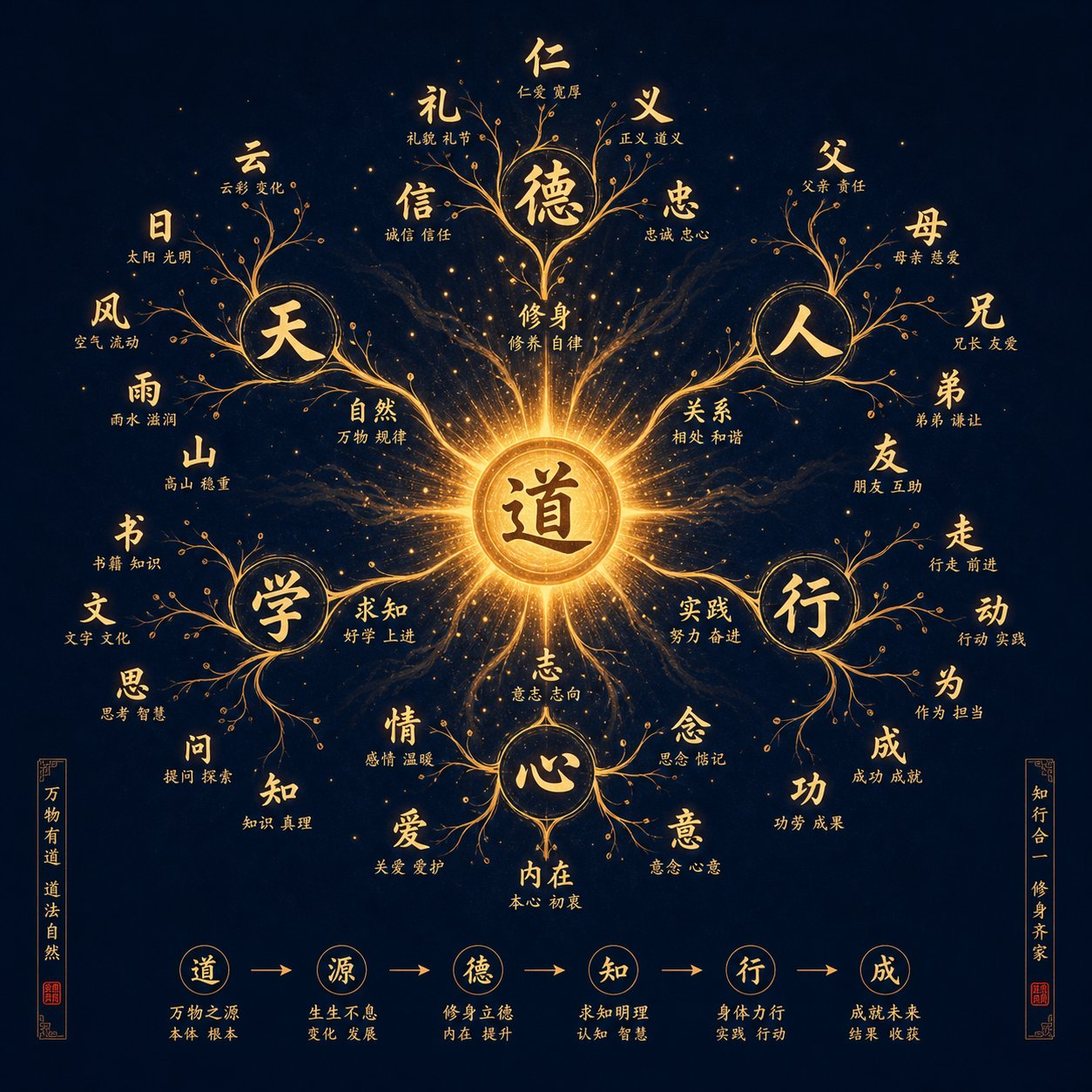 chinese compound words and idioms radiating from the central character 日 showing how it builds vocabulary