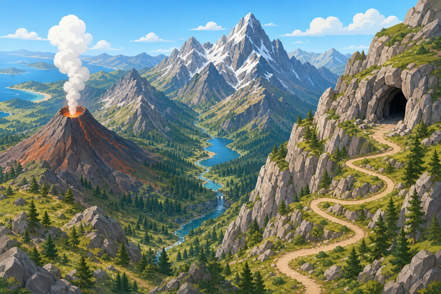 chinese compound words with 山 describe diverse mountain features from volcanoes to valleys and caves