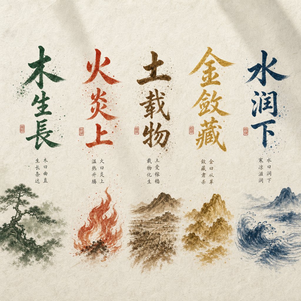 chinese naming characters grouped by their five phase elemental associations