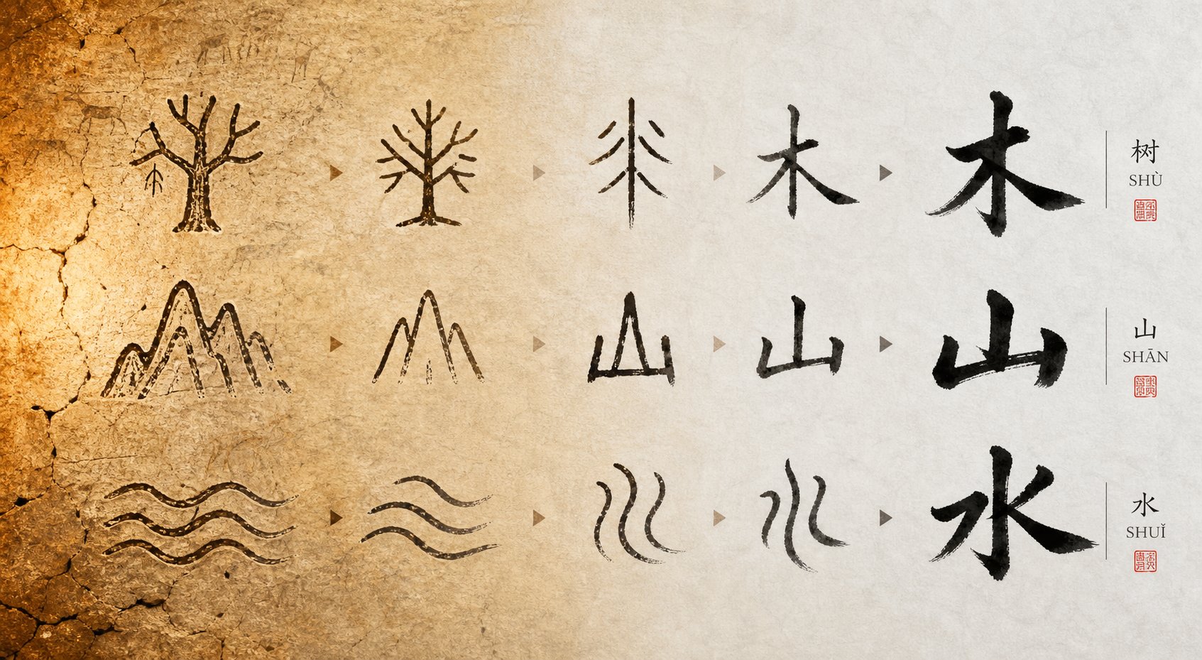 chinese nature radicals evolved from ancient pictographs into modern character components