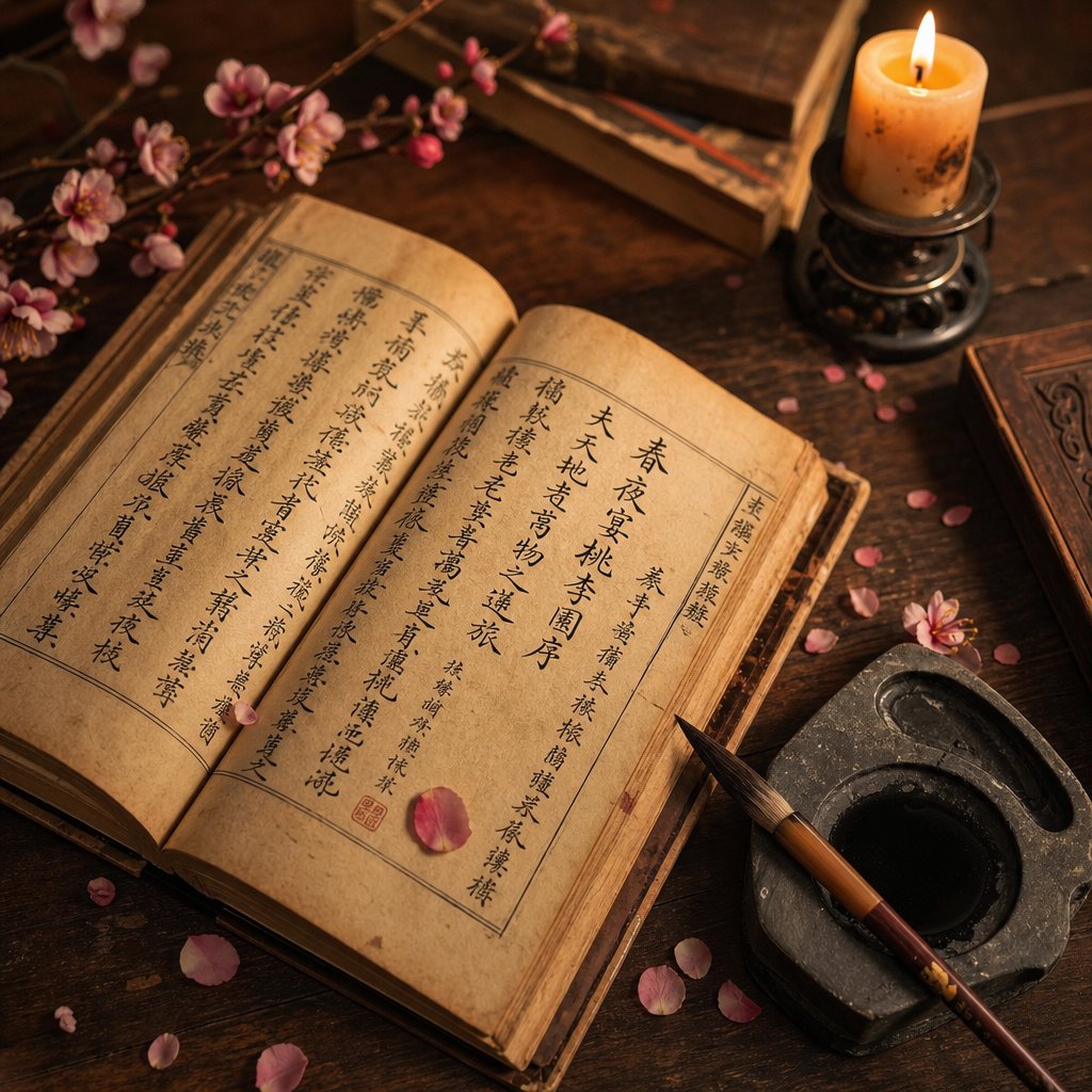 classical chinese poetry book and calligraphy tools evoking the literary tradition behind poetry sourced nicknames