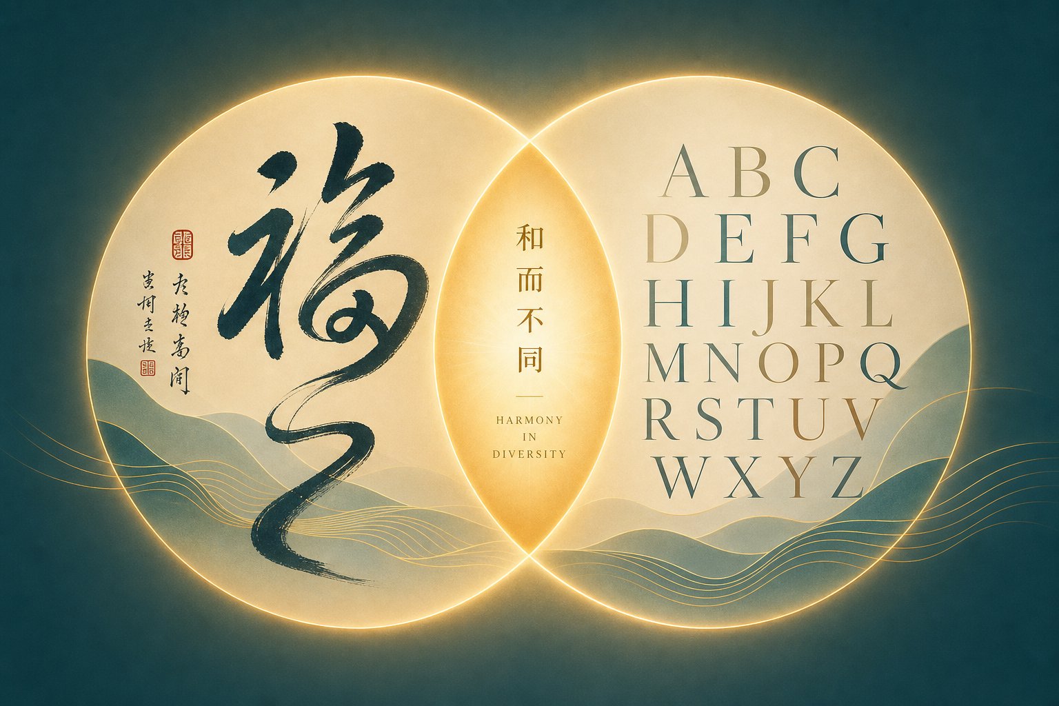 east meets west in harmonious typography symbolizing bilingual naming for diaspora families