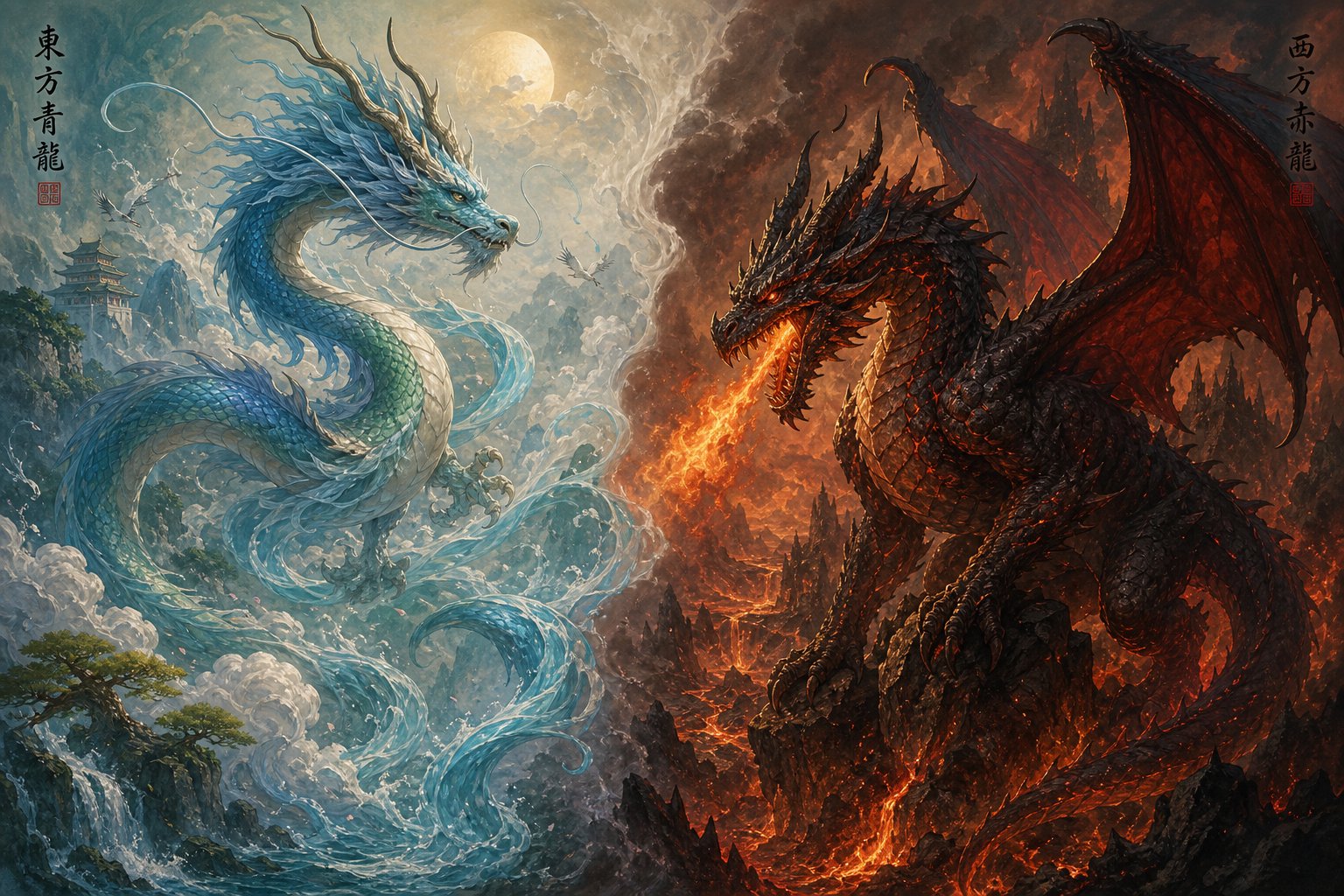 eastern dragons symbolize wisdom and water while western dragons represent fire and conquest