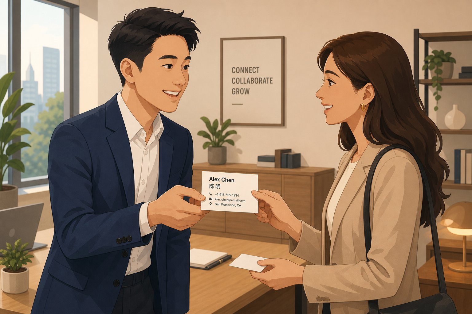 exchanging bilingual business cards as part of using your chinese name in professional settings