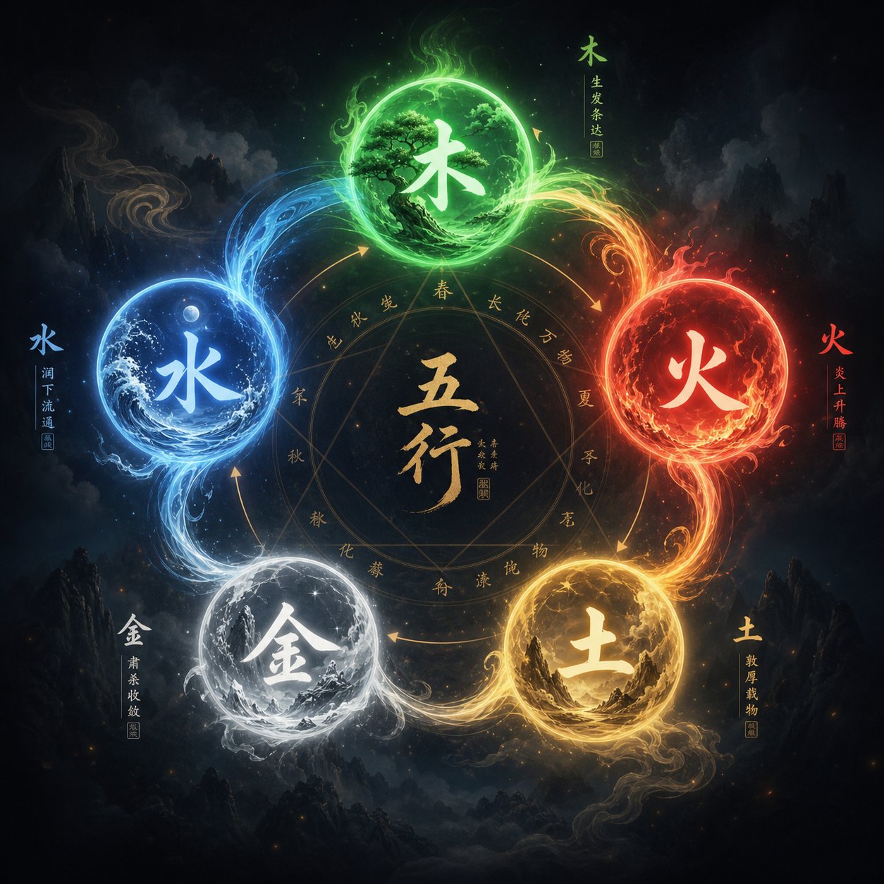 five element productive and destructive cycles governing name harmony