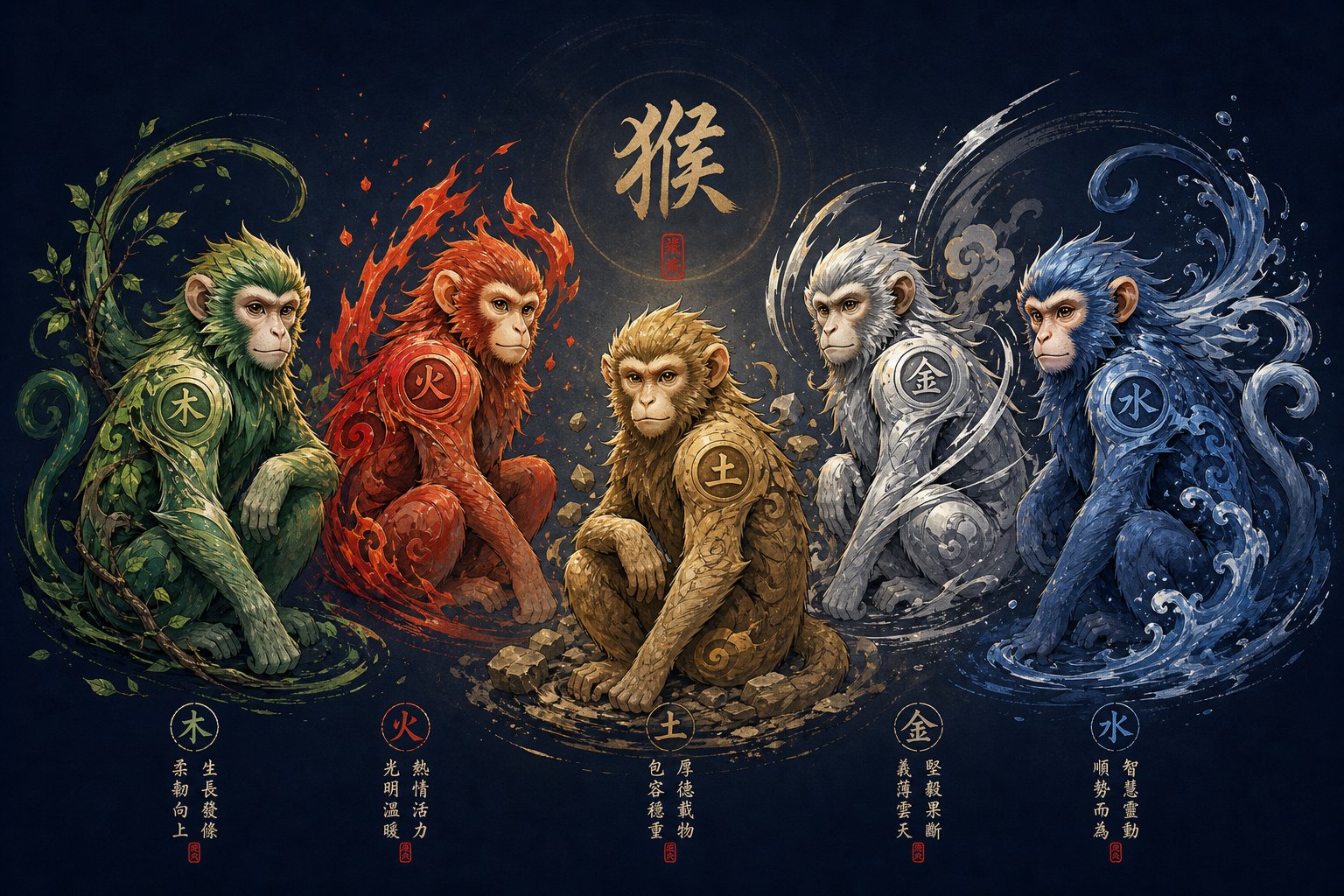 five elemental monkey types each carry unique naming sensitivities based on their birth year