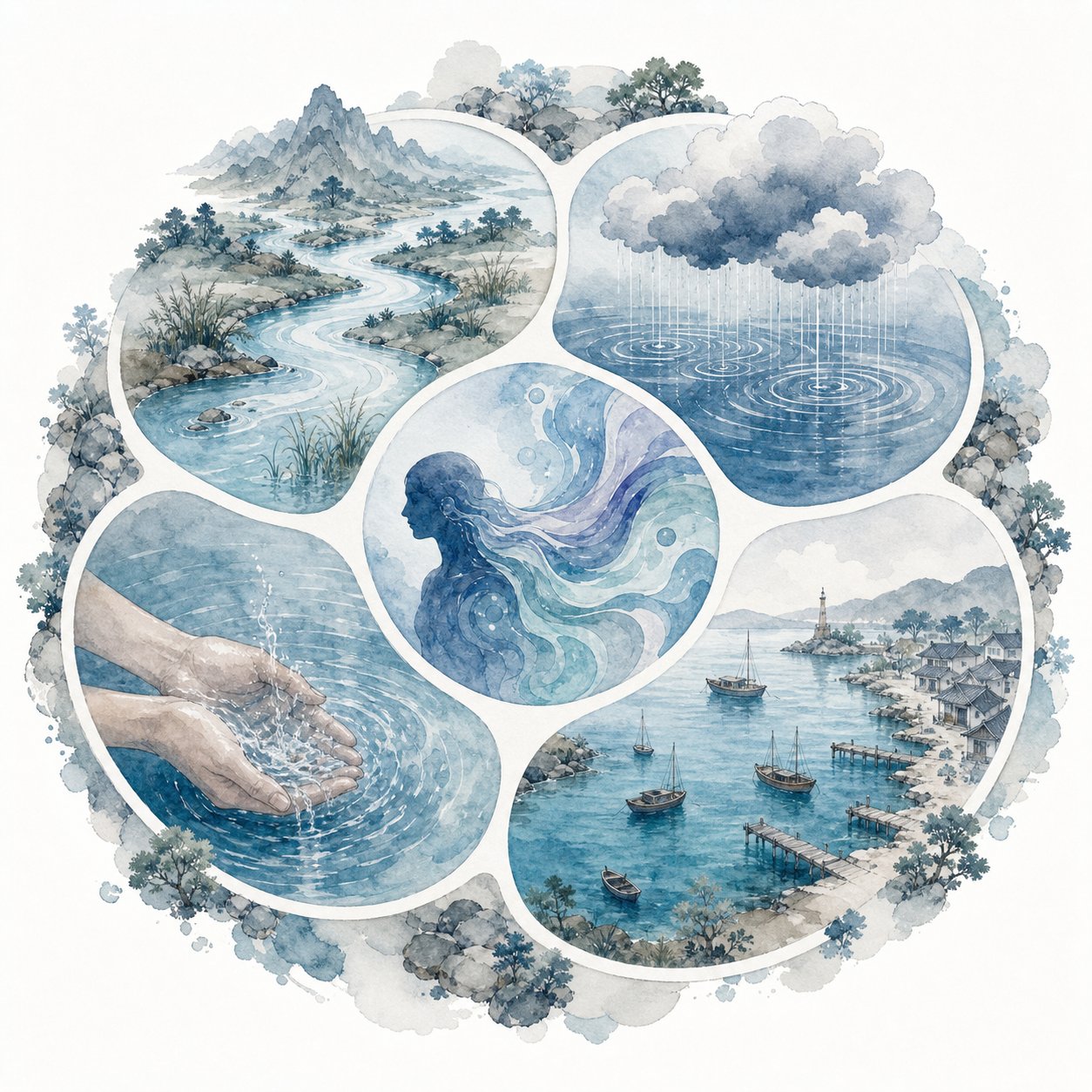 five semantic categories of water radical characters from physical liquids to emotions and geography