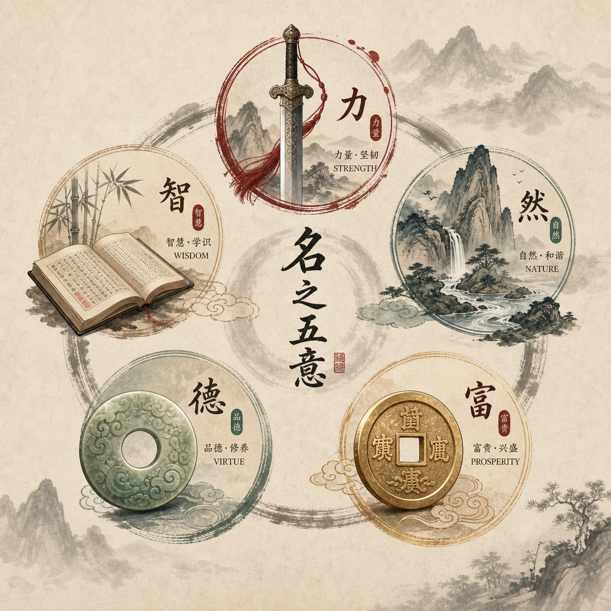 five symbolic elements representing the core meaning themes in chinese boy names