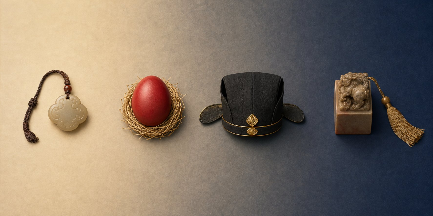 four symbolic objects representing the stages of the traditional chinese naming lifecycle