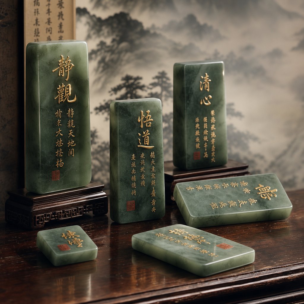 golden chinese characters on jade represent the wealth and permanence that property brands seek to embody
