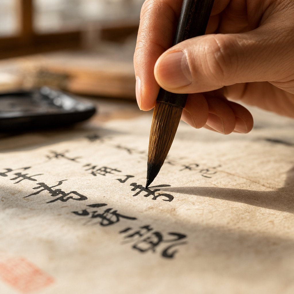 hand writing chinese characters to evaluate stroke balance and visual harmony in name selection