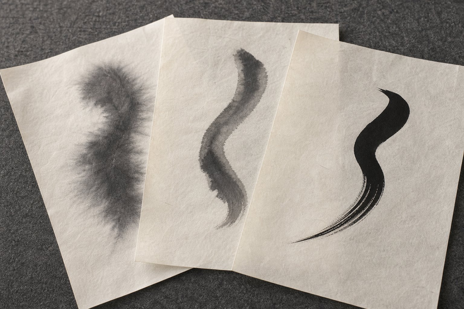 how ink behaves differently on raw semi sized and fully sized xuan paper