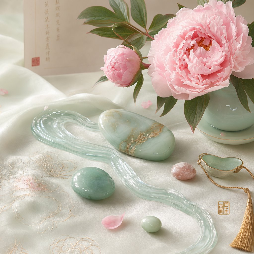 jade peonies and flowing water representing the natural imagery behind auspicious chinese girl names