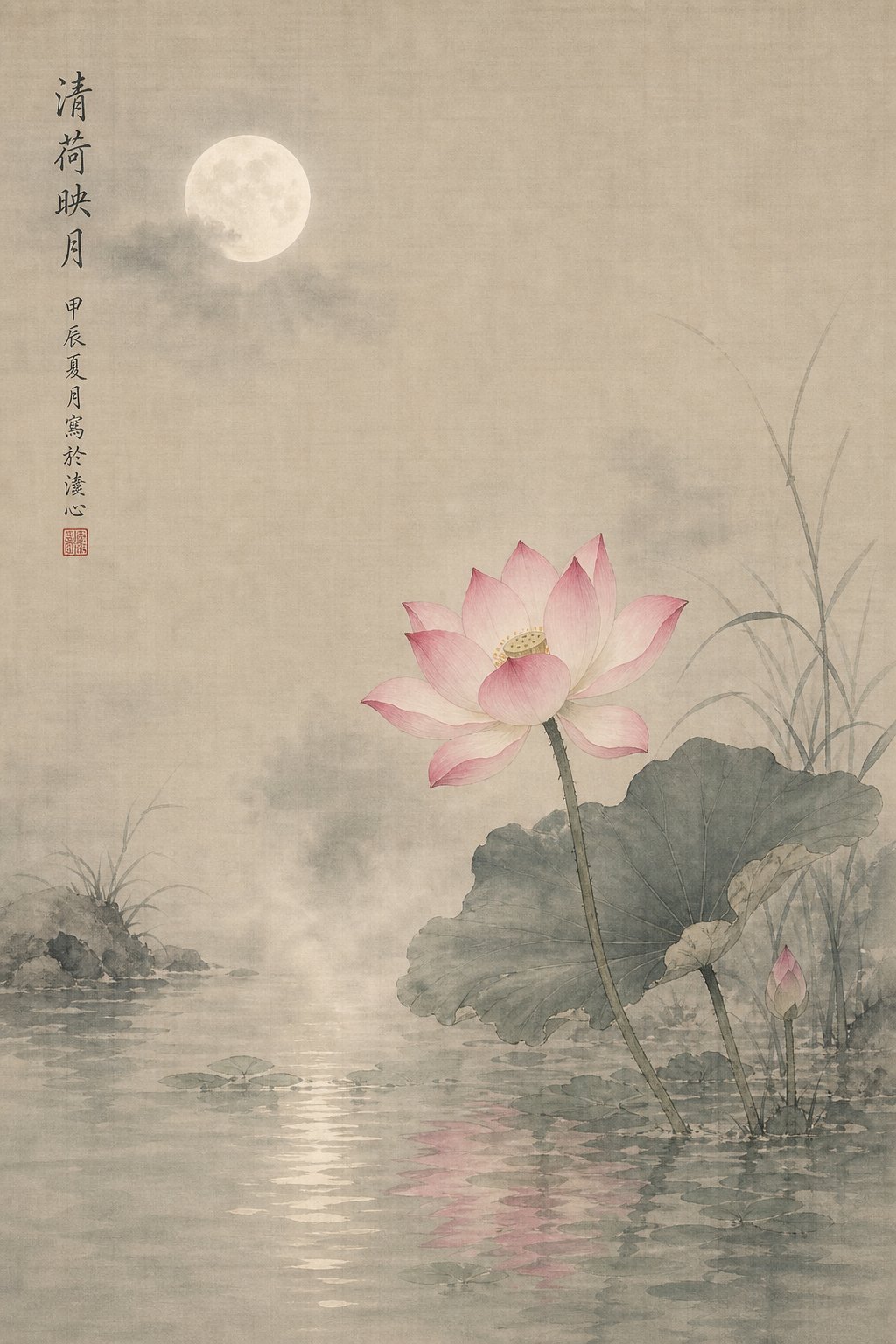 lotus blooming in moonlit water representing nature inspired elegance in chinese girl names