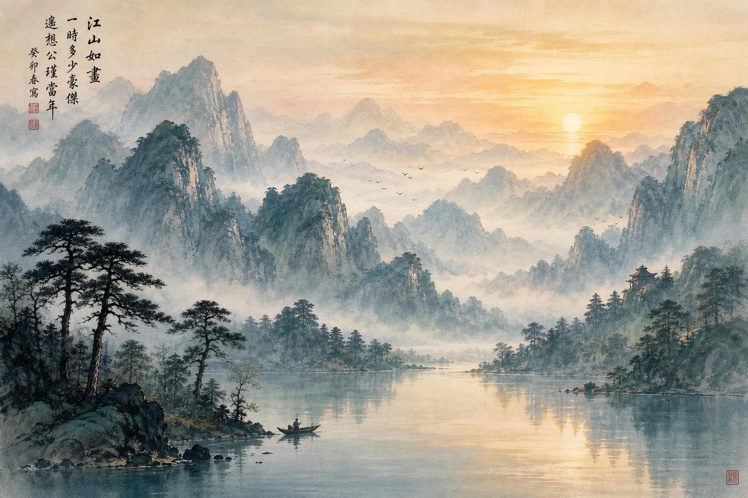 misty mountain and water landscape reflecting the nature elements used in chinese boy names