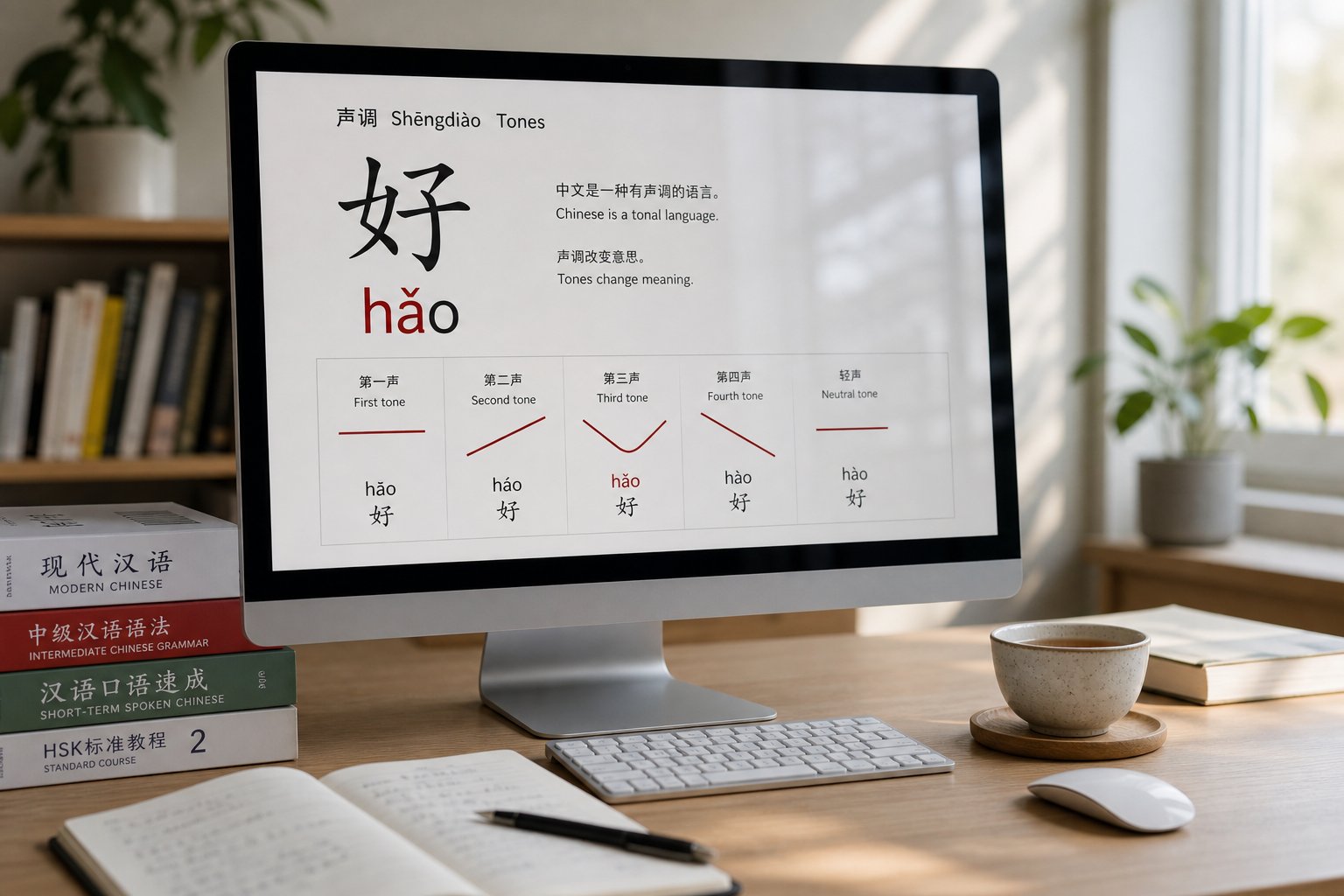 modern workspace showing a chinese name generator interface with pinyin and tone marks