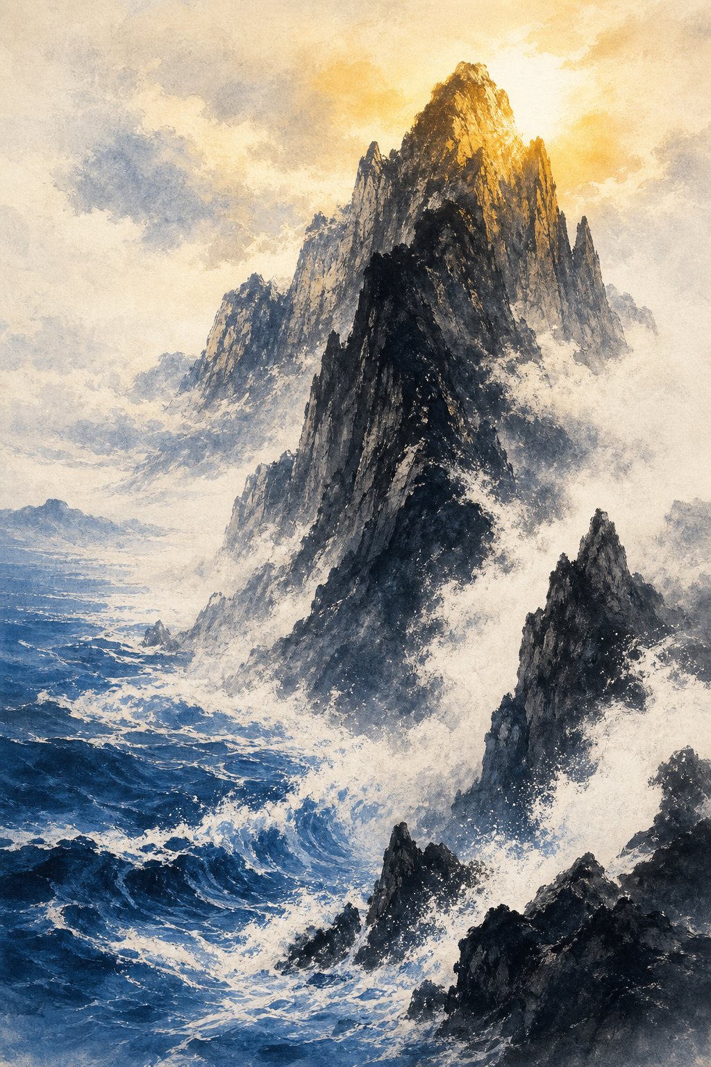 mountain peaks meeting ocean waves representing the strength and depth embodied in water tiger boy names