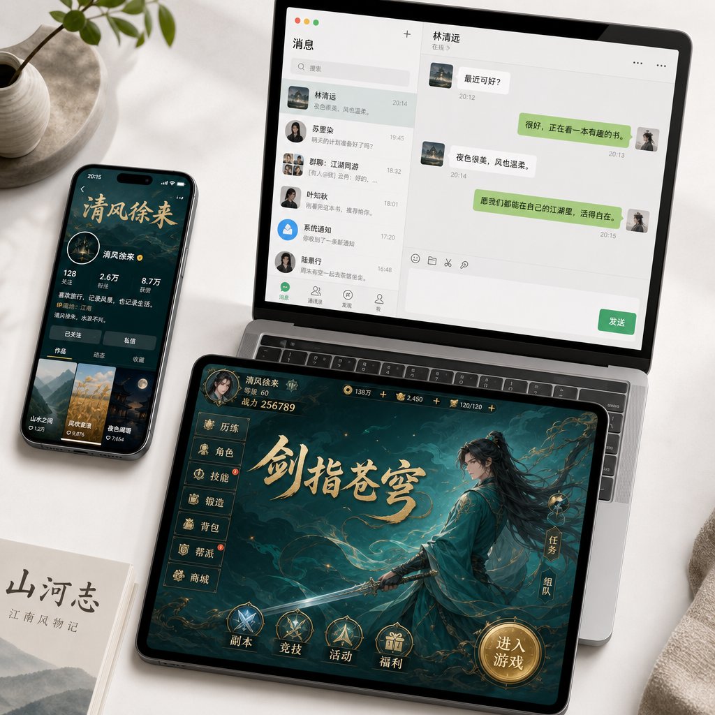 multiple digital platforms displaying aesthetic chinese nicknames adapted across different online contexts