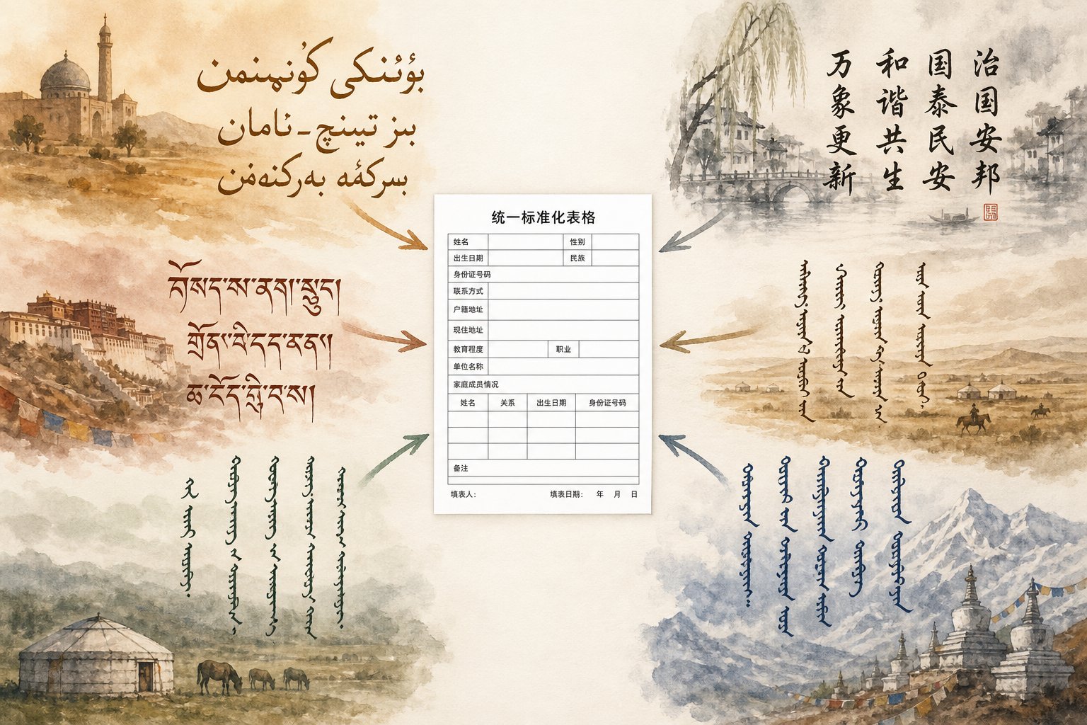 multiple ethnic naming traditions must be transliterated into chinese characters to fit a registration system designed around han conventions