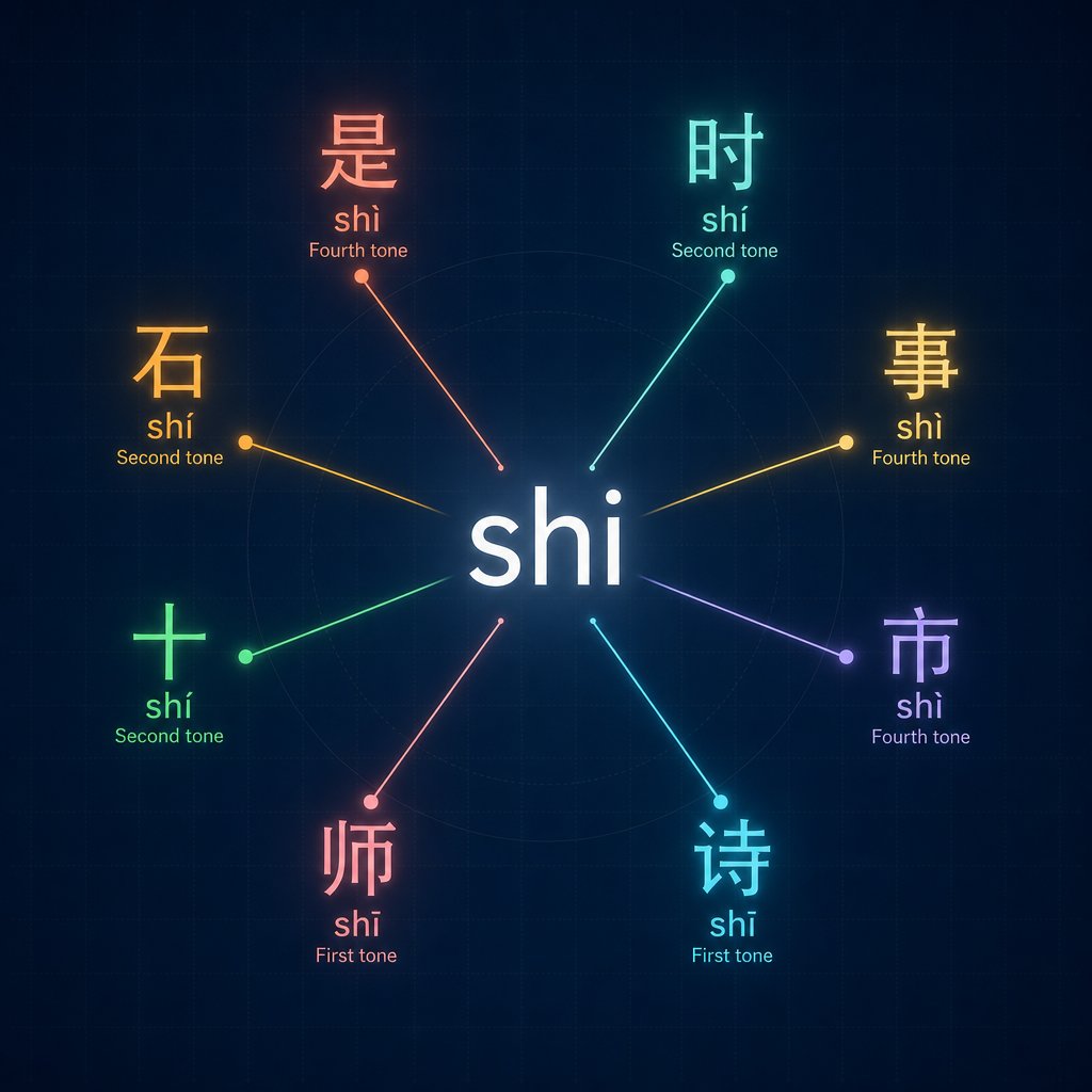 one pinyin syllable can map to many different chinese characters depending on its tone