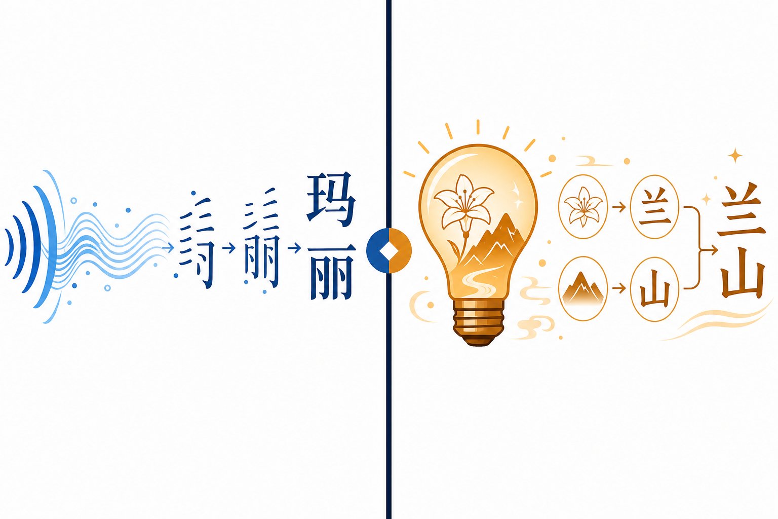 phonetic transliteration matches sounds while semantic translation captures meaning in chinese characters
